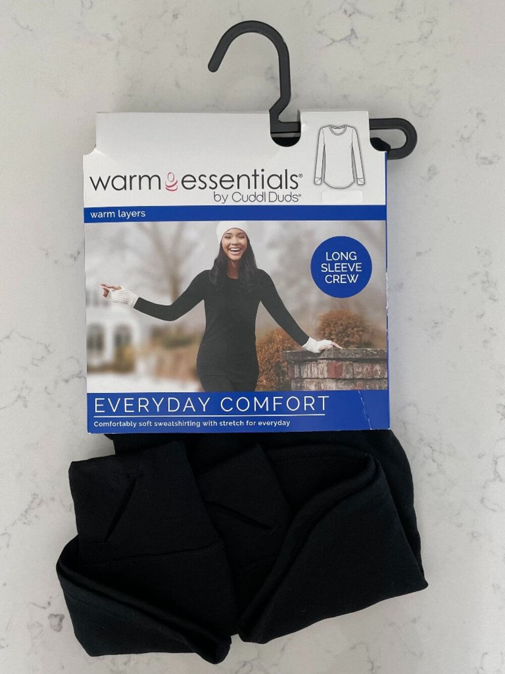Cuddl Duds Warm Essentials Everyday Comfort LS Crew Neck Top Black Sz S